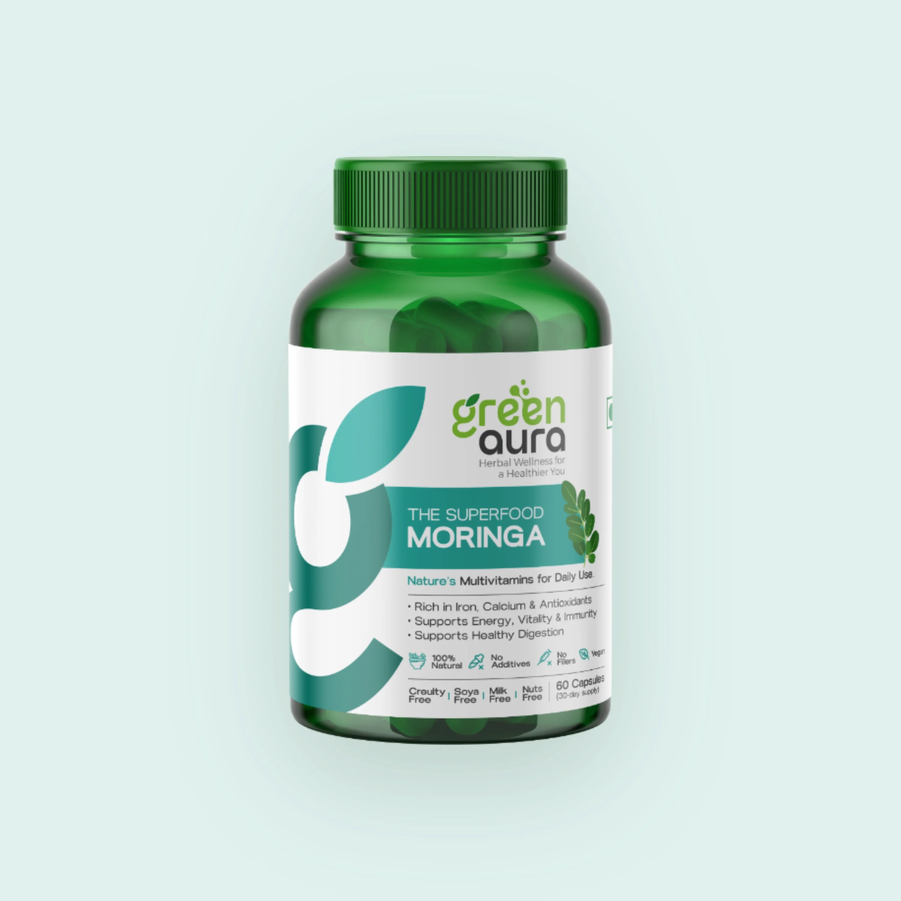 Moringa bottle, 60 capsules, front